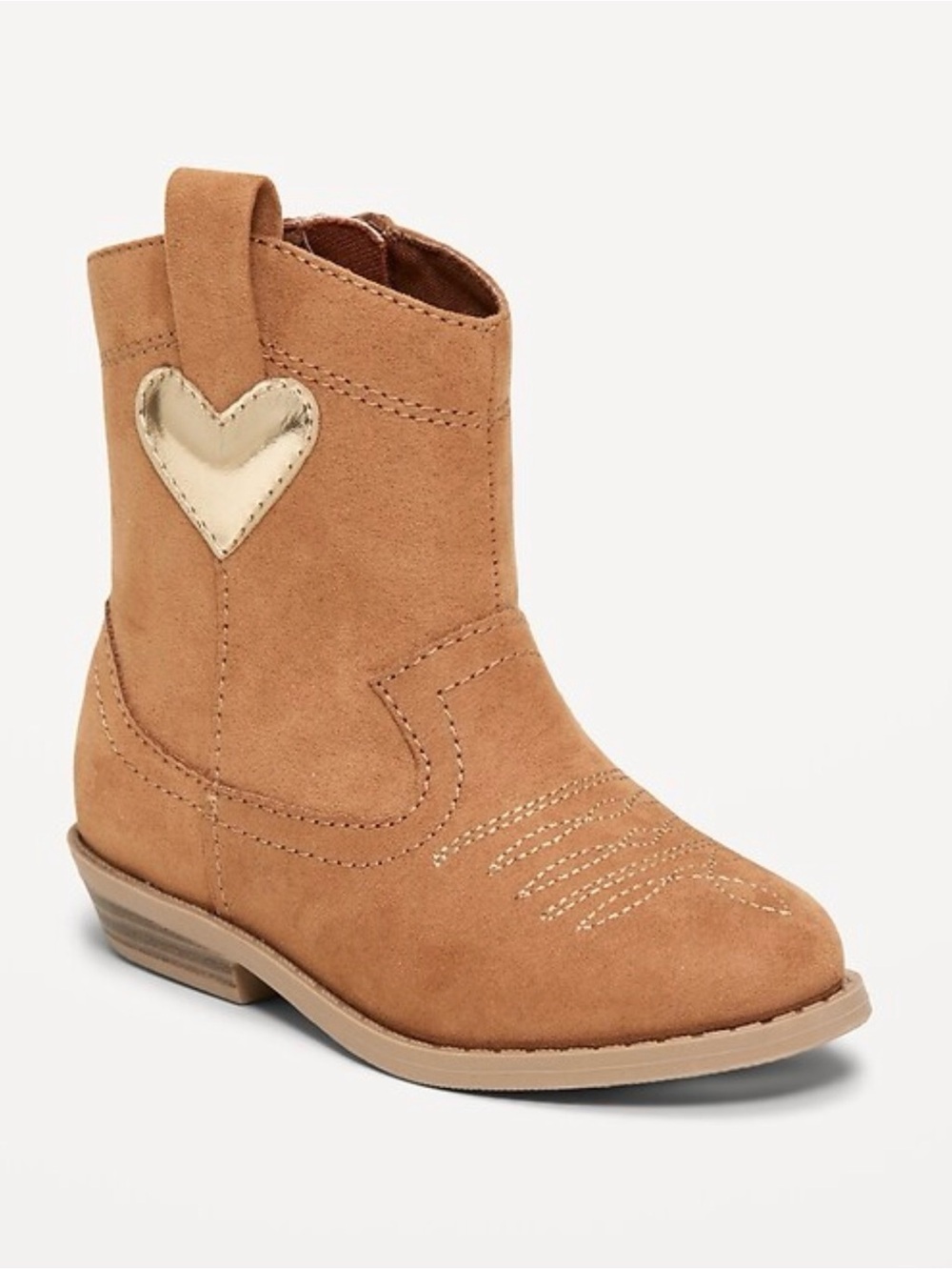 Kids Tan Suede Western Boots with Gold Heart Accent